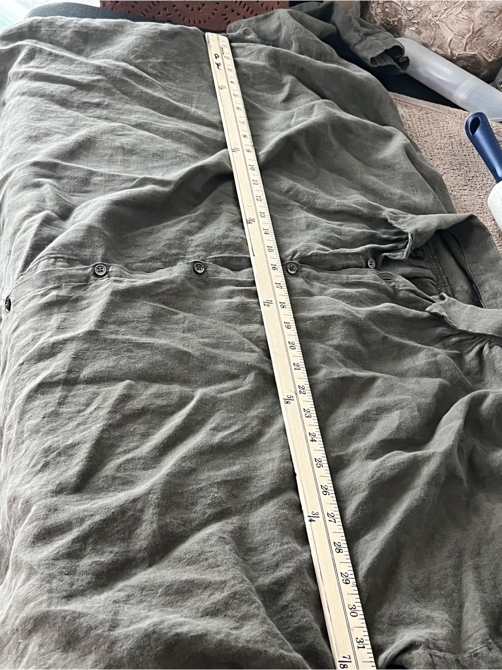 ICHI Antiquités 100% Linen Oversized Button Front top Olive Green Made Japan - Picture 9 of 12
